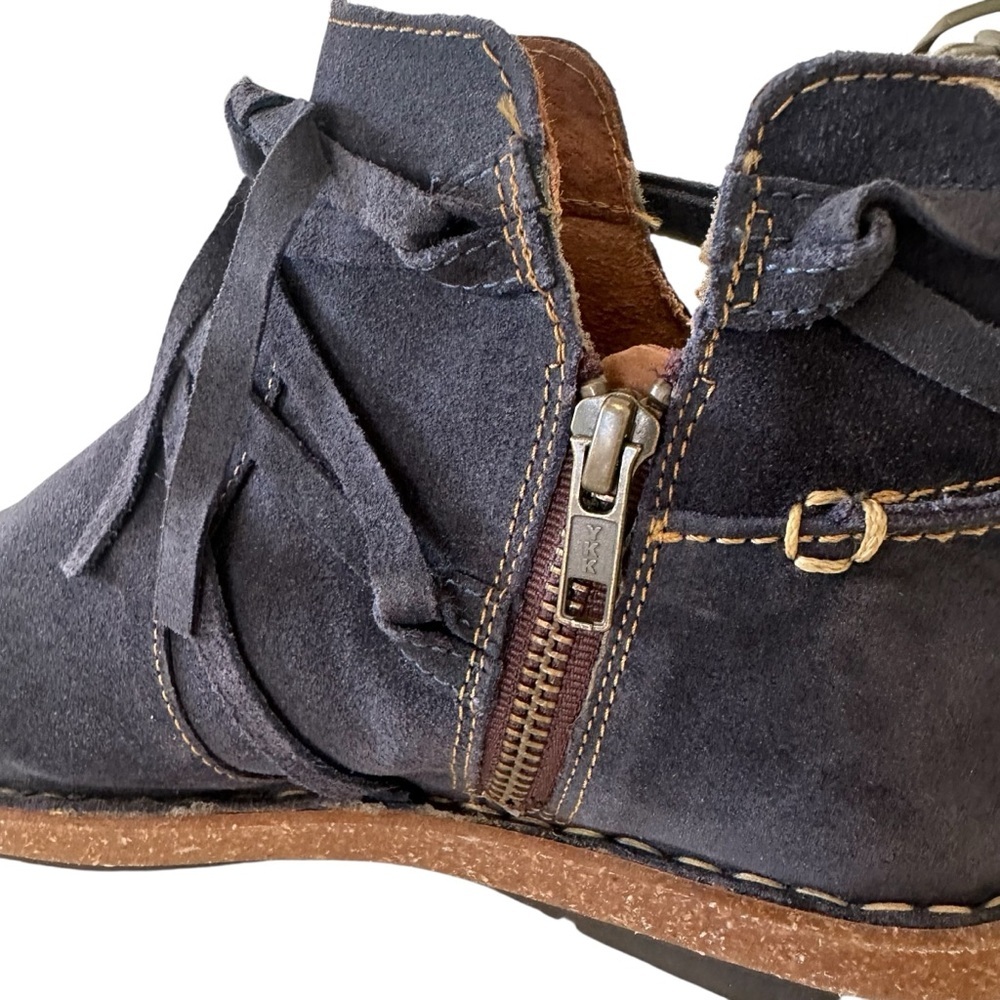 Born Navy Suede Lace-Up Ankle Booties with Tan Crepe Sole - Picture 8 of 14